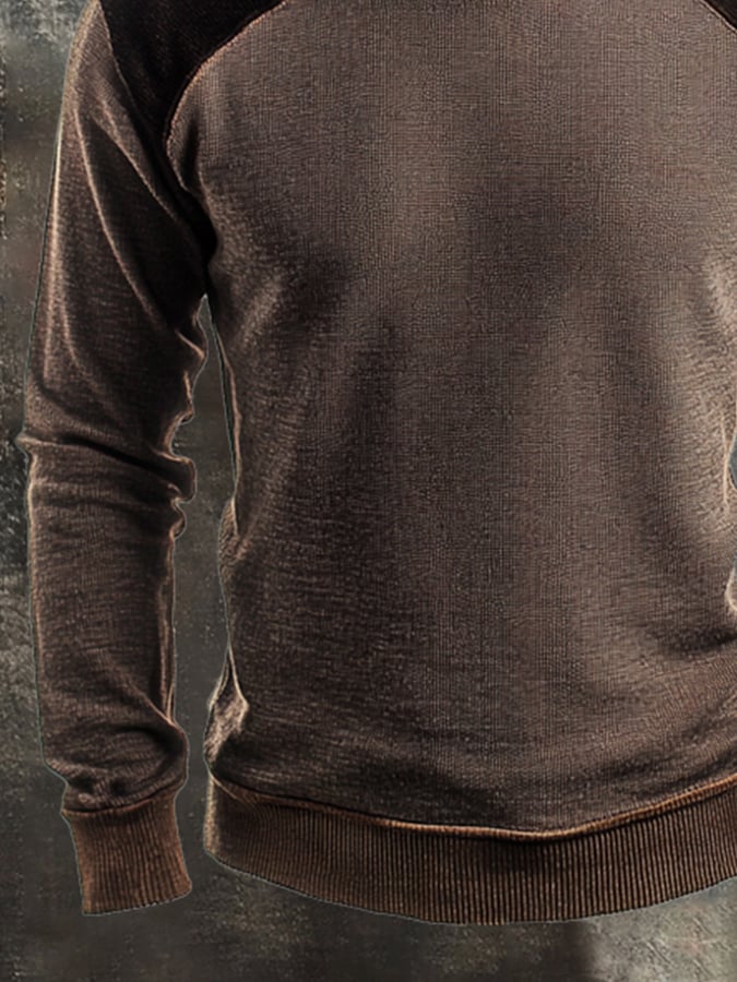 Men's Retro Stitching Contrast Color Casual Knitted Crew Neck Sweater