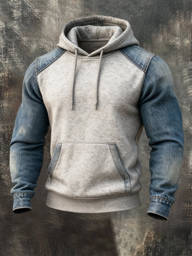 Men's Vintage Knit Denim Hooded Sweatshirt