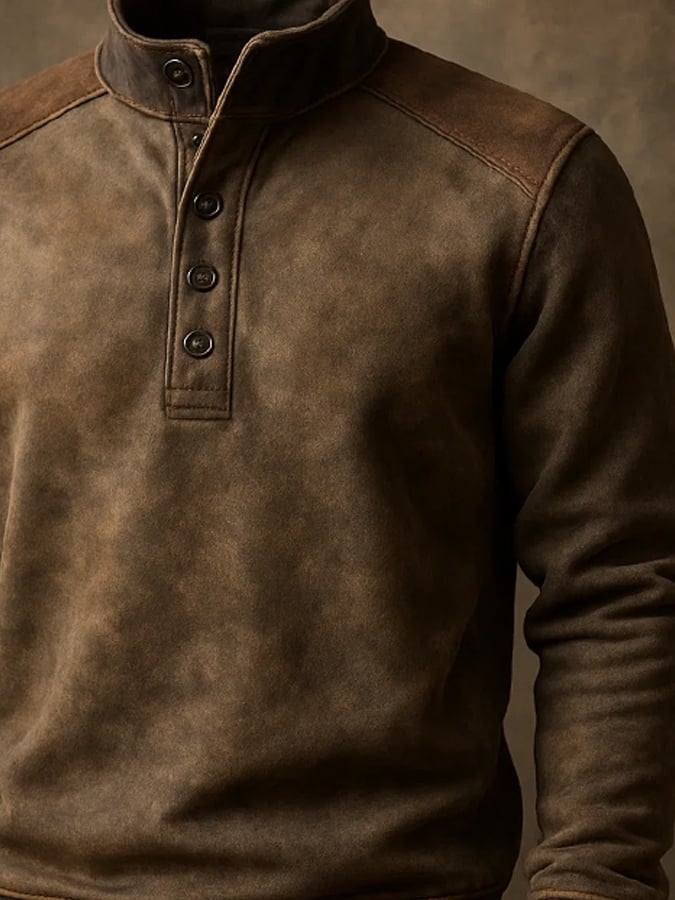 Men'S Casual Retro Contrast Color Stand Collar Long Sleeve Sweatshirt