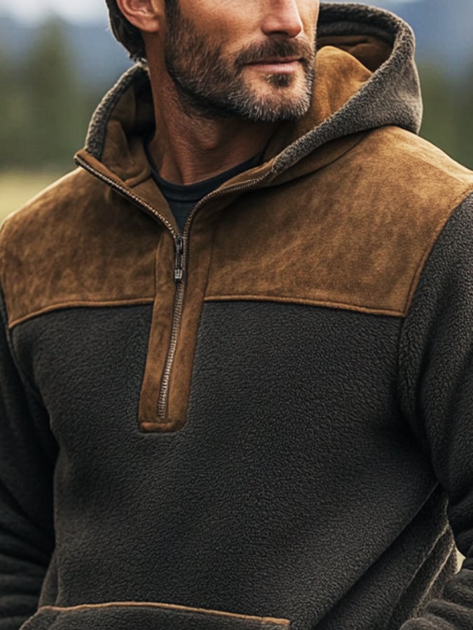 Men's Retro Warm Sherpa Textured Hooded Casual Long-sleeved Sweatshirt