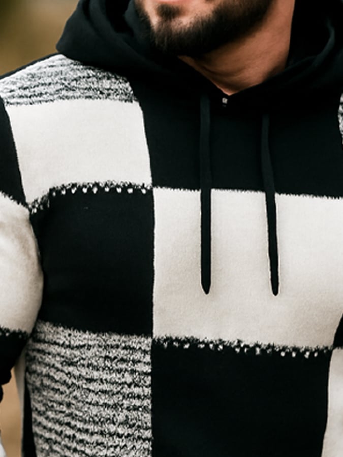 Men's Retro Stitching Contrast Color Zipper Neck Sweater