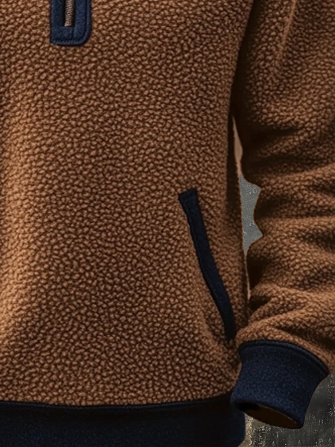 Men's Vintage Lambskin Splicing Zipper Long Sleeve Sweatshirt