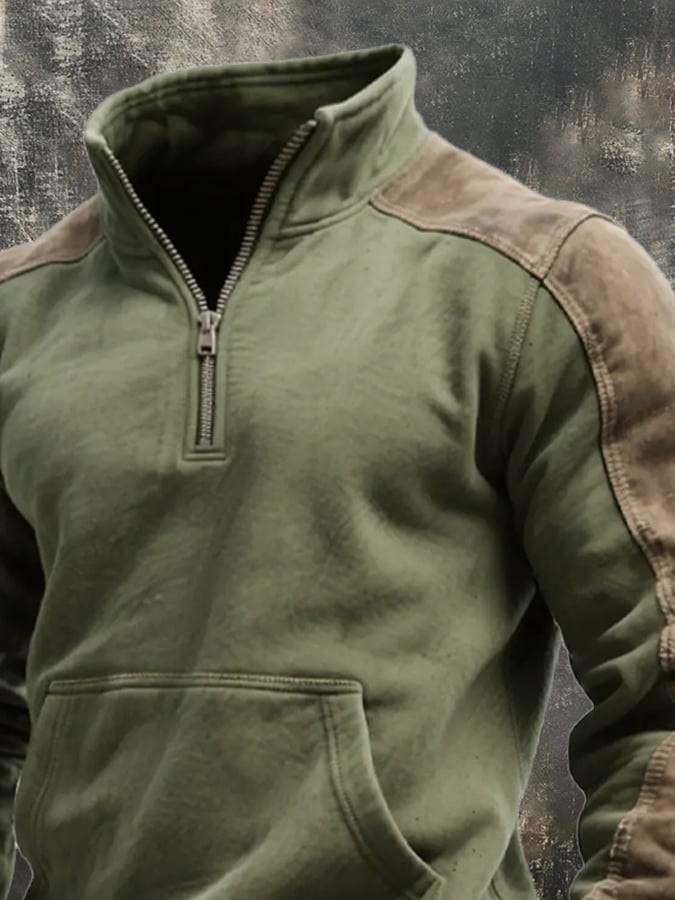 Men's Retro Comfortable Color Splicing Light Sweatshirt