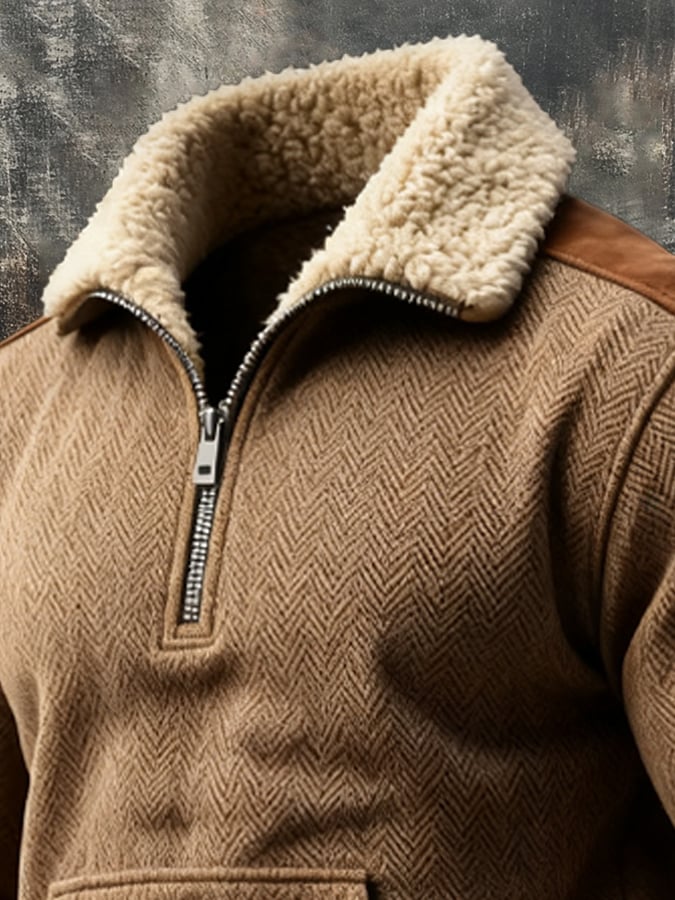 Men's Vintage Distressed Plush Turtleneck Long-Sleeved Sweatshirt