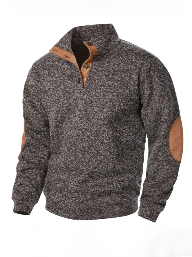 Men's Retro Stitching Contrast Color Henley Collar Long Sleeve Sweatshirt