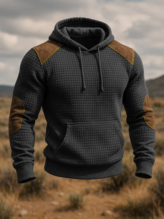Men's Retro Knitted Waffle 3D Texture Hooded Casual Long-sleeved Sweatshirt