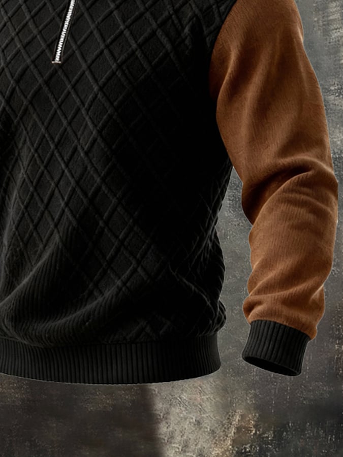 Men'S Warm Plush Half-Zip Stand Collar Knitted Sweater