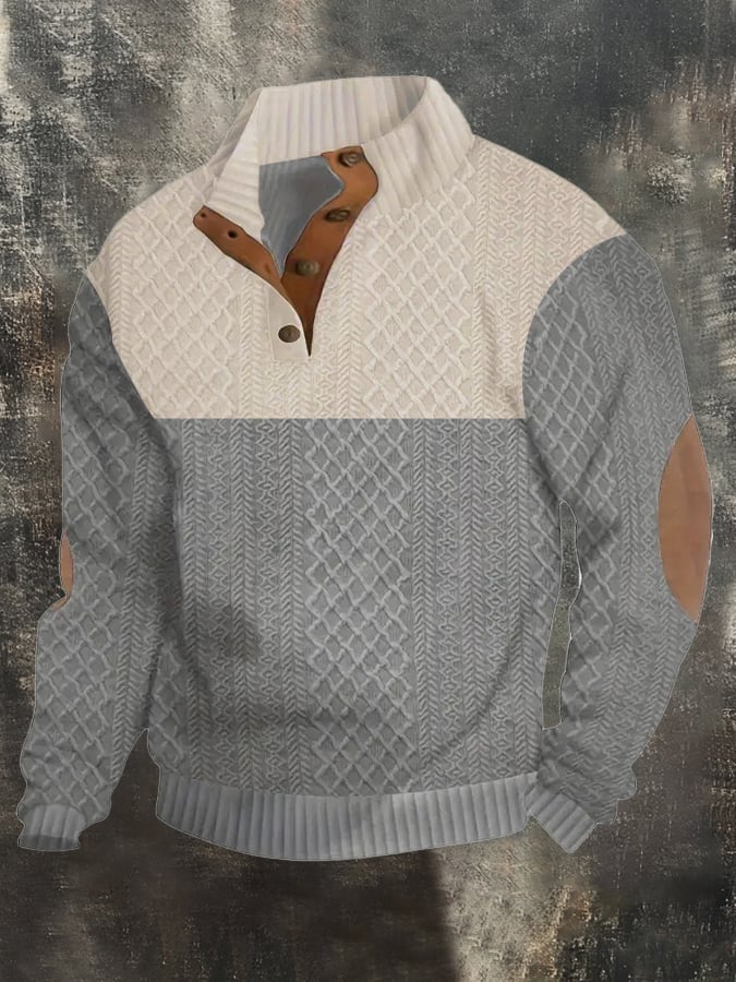Men's Stand Collar Long Sleeve Casual Outdoor Sweatshirt Jacquard Sweater