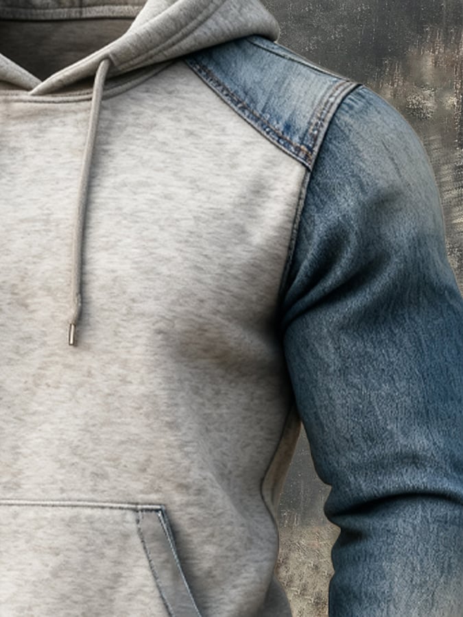 Men's Vintage Knit Denim Hooded Sweatshirt