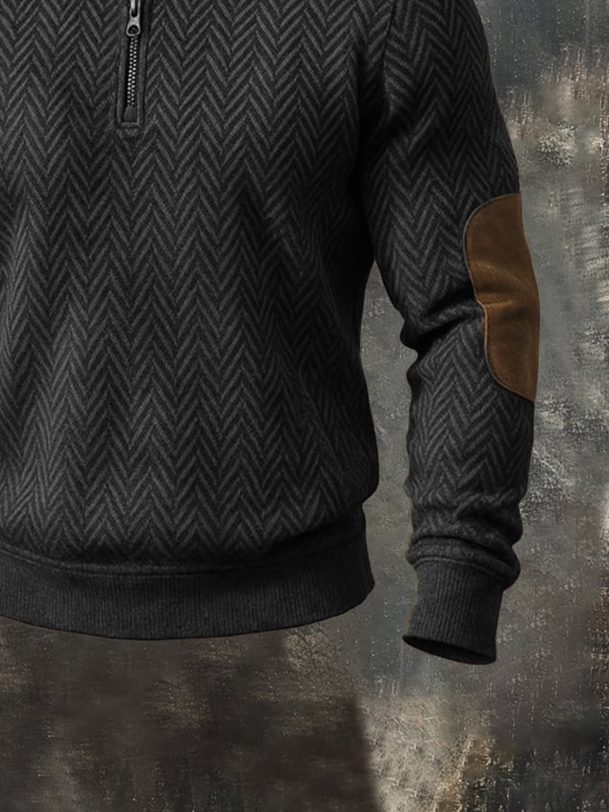 Men'S Casual Retro Contrast Color Zipper Stand Collar Long Sleeve Sweatshirt