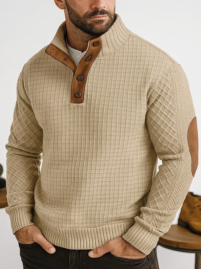 Men's Stand Collar Long Sleeve Casual Outdoor Sweatshirt Jacquard Sweater